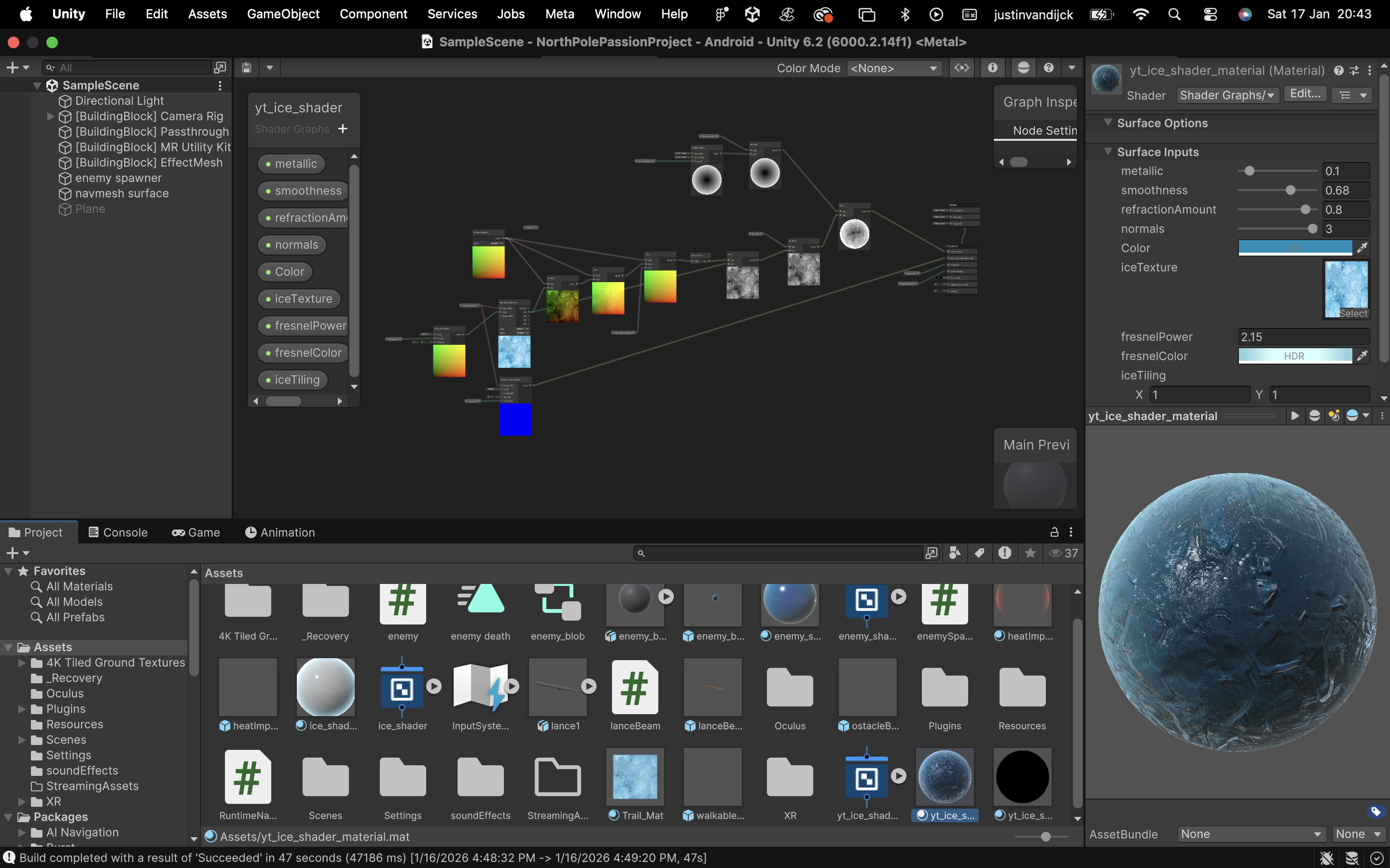 screenshot of the ice shader in unity