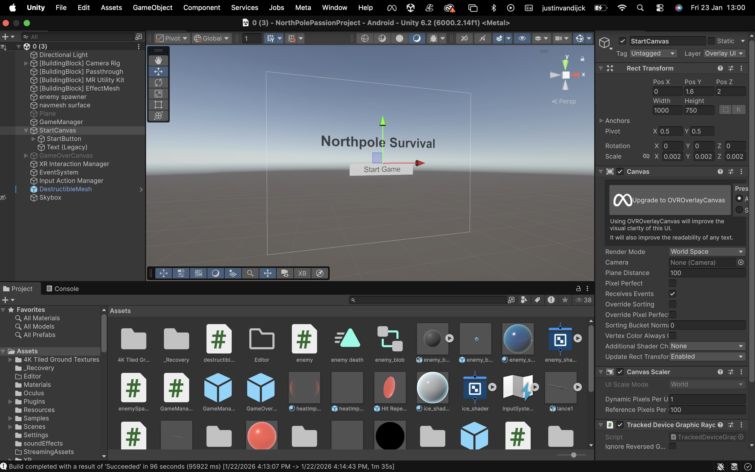 screenshot of start ui in unity